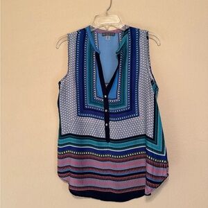 Sleeveless Printed V-Neck Top in Blue and Pink